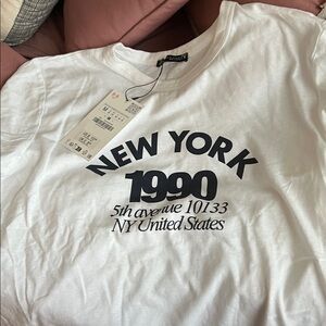 Zara White T-Shirt with New York 1990 Print